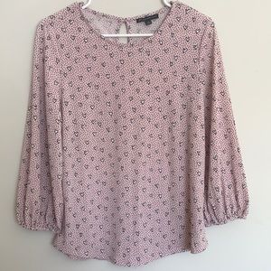 Adrianna Papell Crew neck Printed Moss Crepe tops with back loop button …